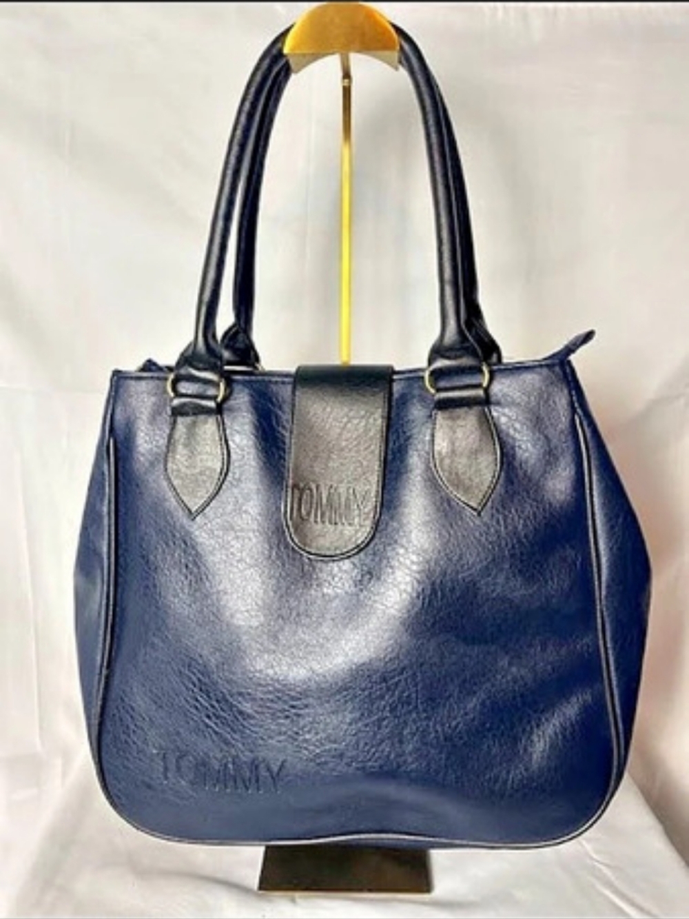 Tommy Hilfiger Navy Blue Black Large Shoulder Tote Bag Embossed Logo